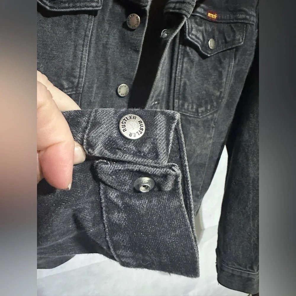 Vintage Rustler Trucker Denim Jean Jacket Med Black Cowboy Denim Western 70s 80s